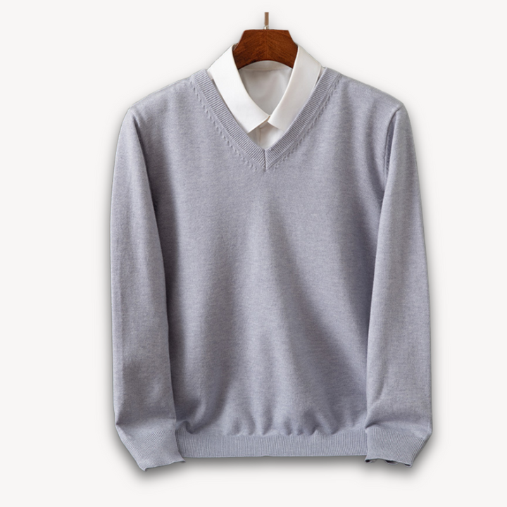 Mens V-Neck Sweater Long Sleeve Slim Fit