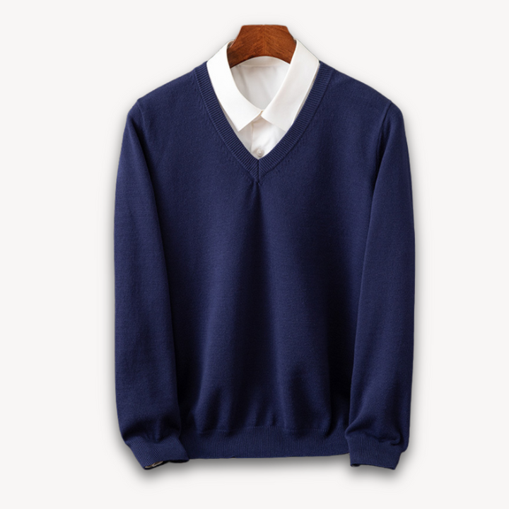 Mens V-Neck Sweater Long Sleeve Slim Fit