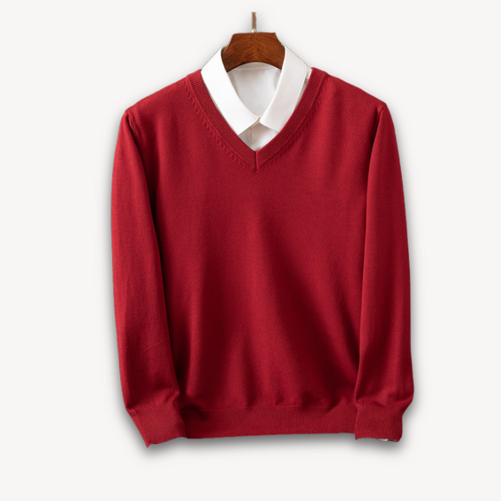 Mens V-Neck Sweater Long Sleeve Slim Fit
