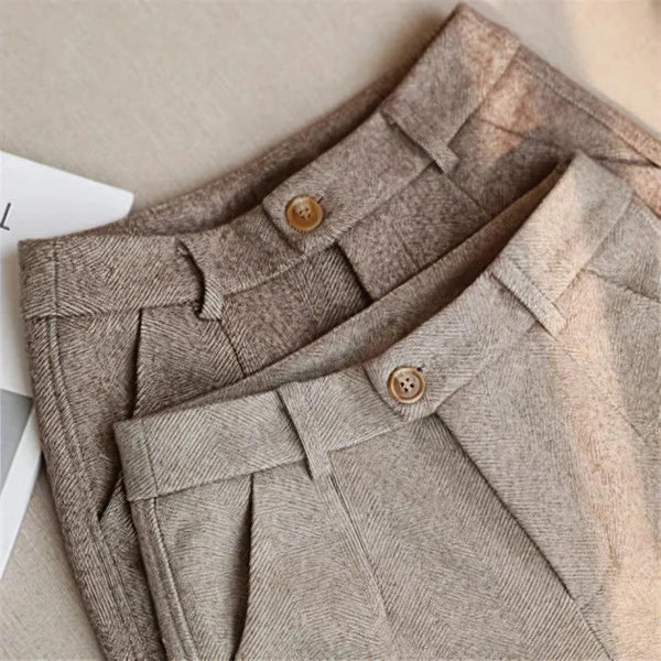 Mens Pleated Trousers High-Waist Tailored Fit