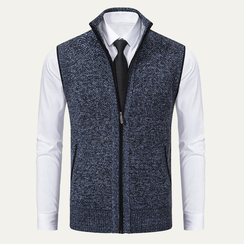 Mens Knit Sweater Vest Textured Zip Front