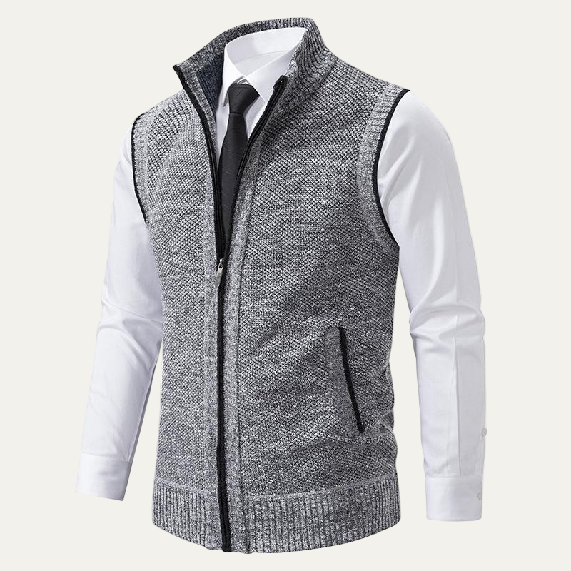 Mens Knit Sweater Vest Textured Zip Front