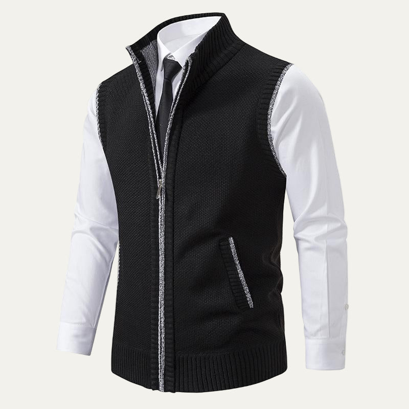 Mens Knit Sweater Vest Textured Zip Front