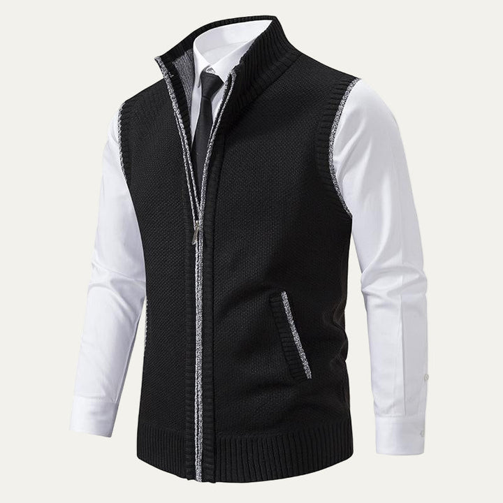 Mens Knit Sweater Vest Textured Zip Front