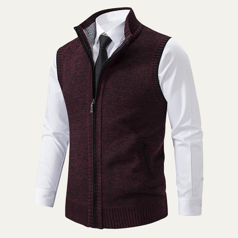 Mens Knit Sweater Vest Textured Zip Front