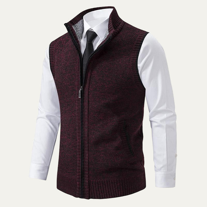 Mens Knit Sweater Vest Textured Zip Front