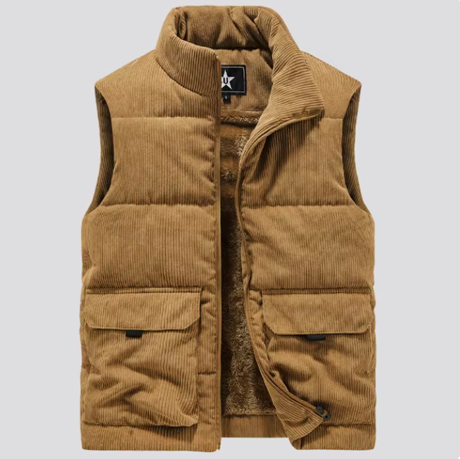 Mens Corduroy Bodywarmer Fur-Lined Sleeveless Vest - BritishMode