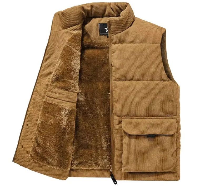 Mens Corduroy Bodywarmer Fur-Lined Sleeveless Vest