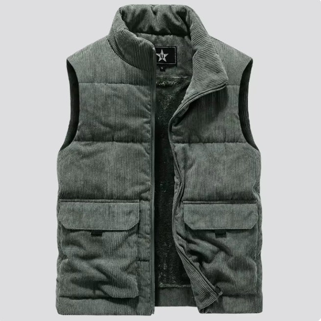 Mens Corduroy Bodywarmer Fur-Lined Sleeveless Vest