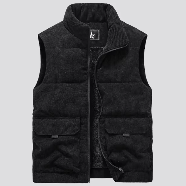 Mens Corduroy Bodywarmer Fur-Lined Sleeveless Vest