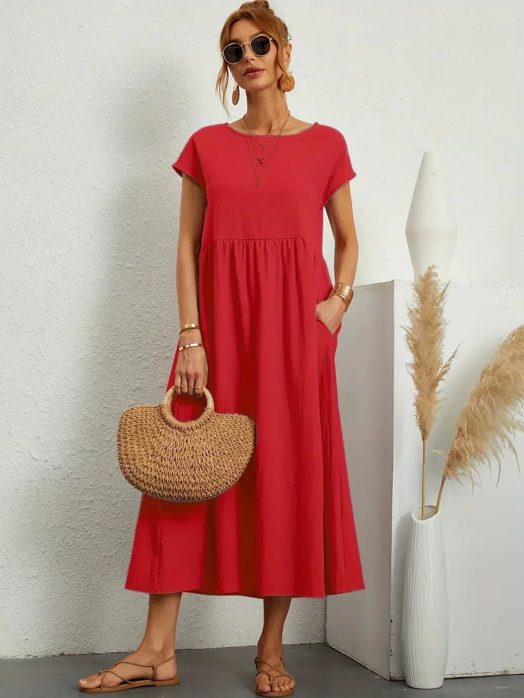 Womens Casual Midi Dress Relaxed Fit