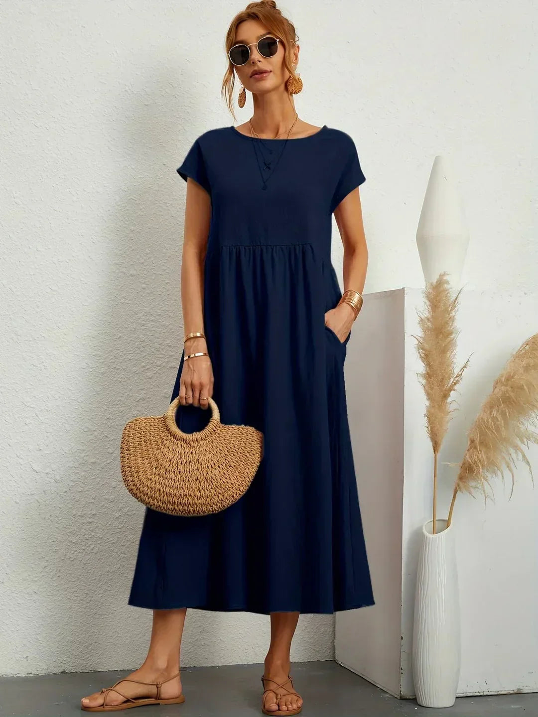 Womens Casual Midi Dress Relaxed Fit
