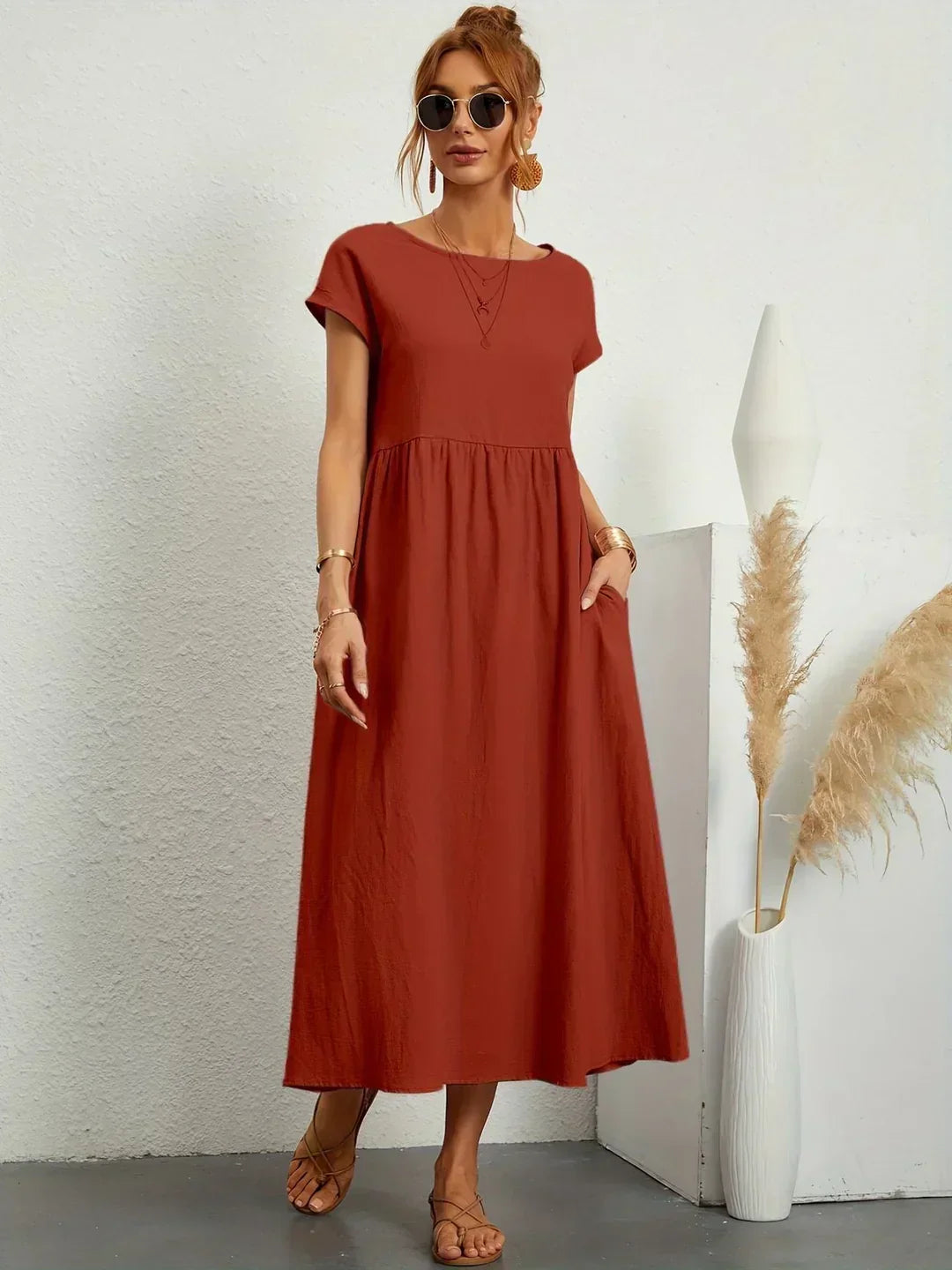 Womens Casual Midi Dress Relaxed Fit