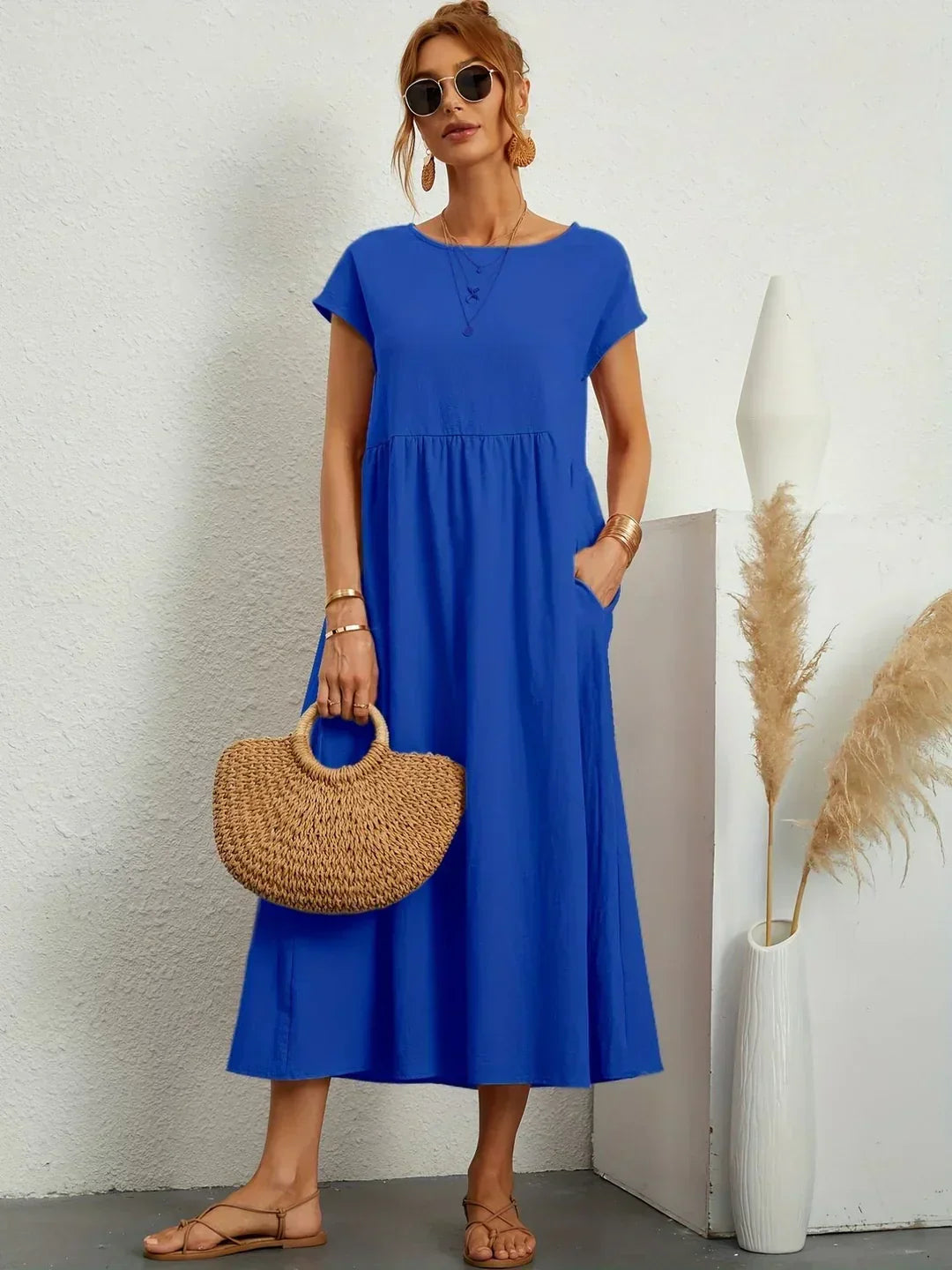 Womens Casual Midi Dress Relaxed Fit