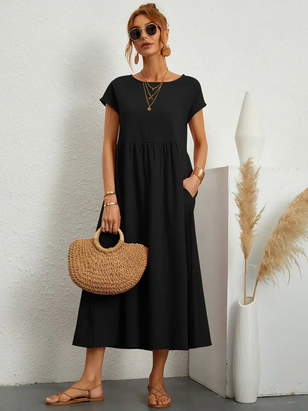 Womens Casual Midi Dress Relaxed Fit - BritishMode