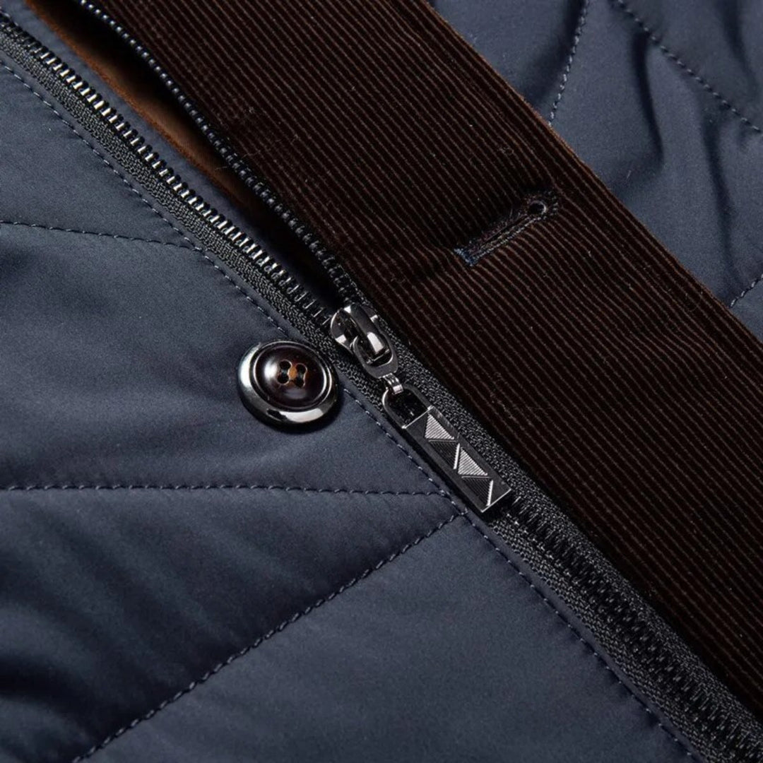Mens Quilted Jacket with Stand Collar and Lightweight Insulation