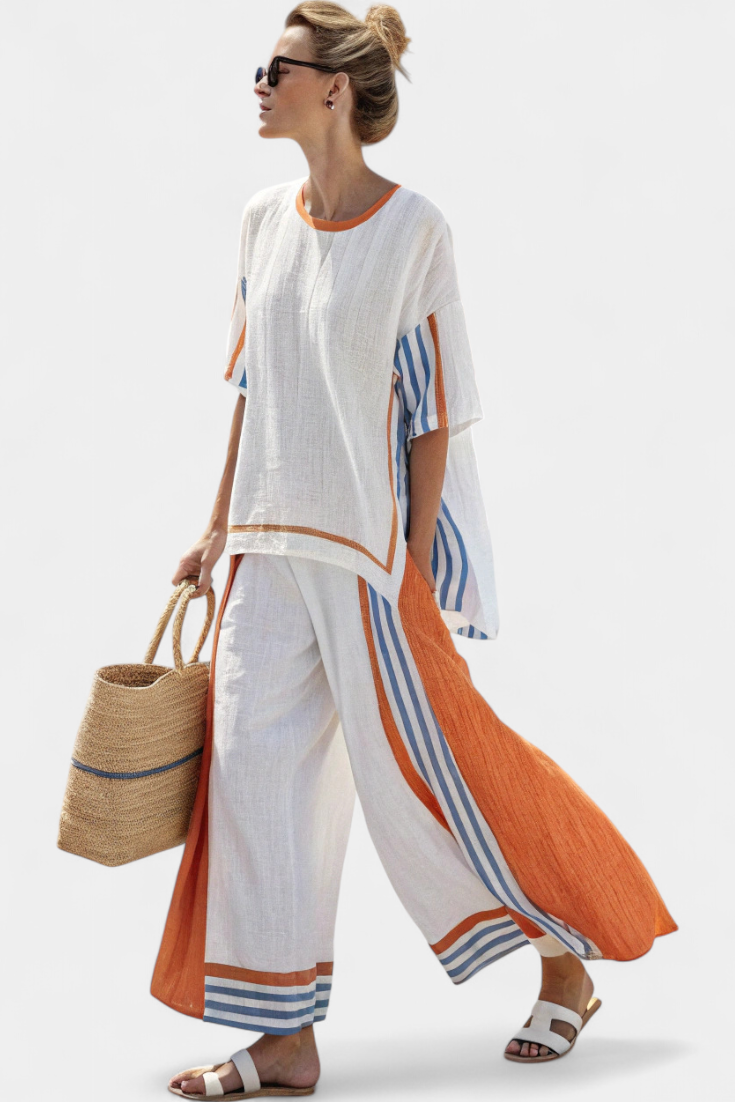 Womens Linen Oversized Top and Wide-Leg Trousers Set - BritishMode