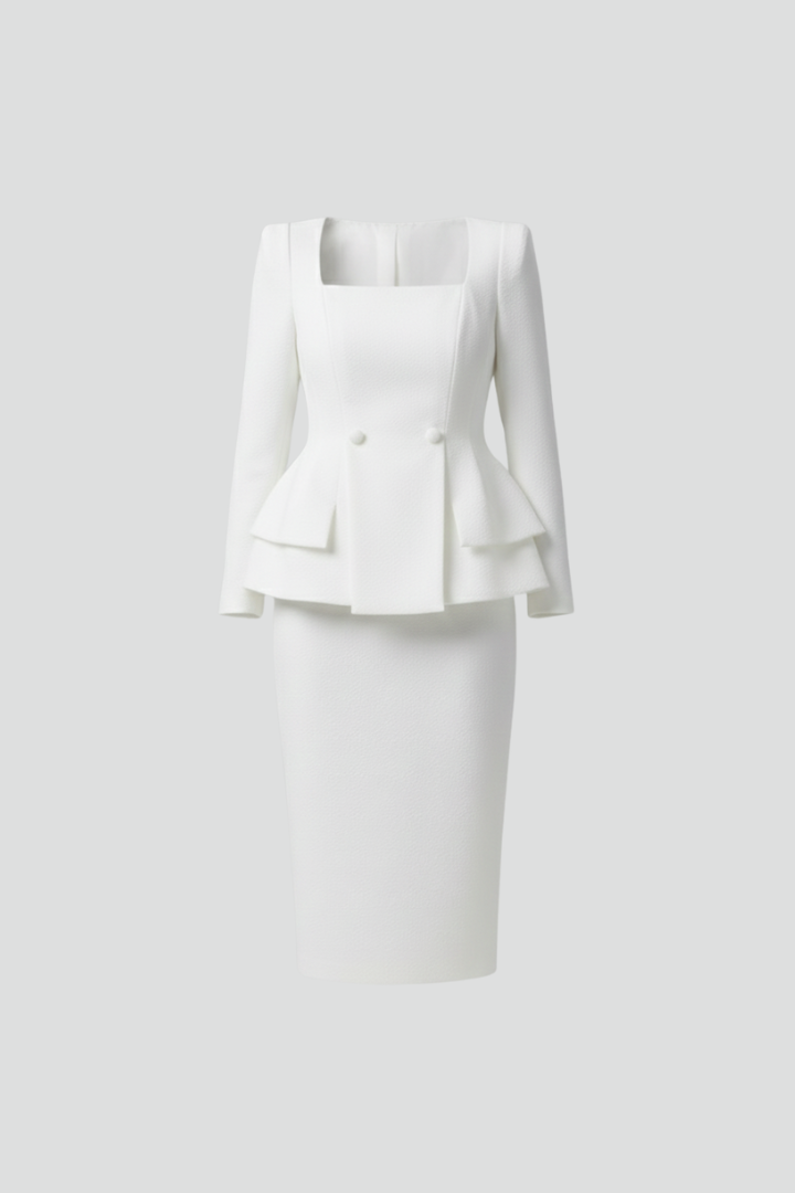 Womens Blazer and Skirt Suit Square Neck Tailored Fit - BritishMode