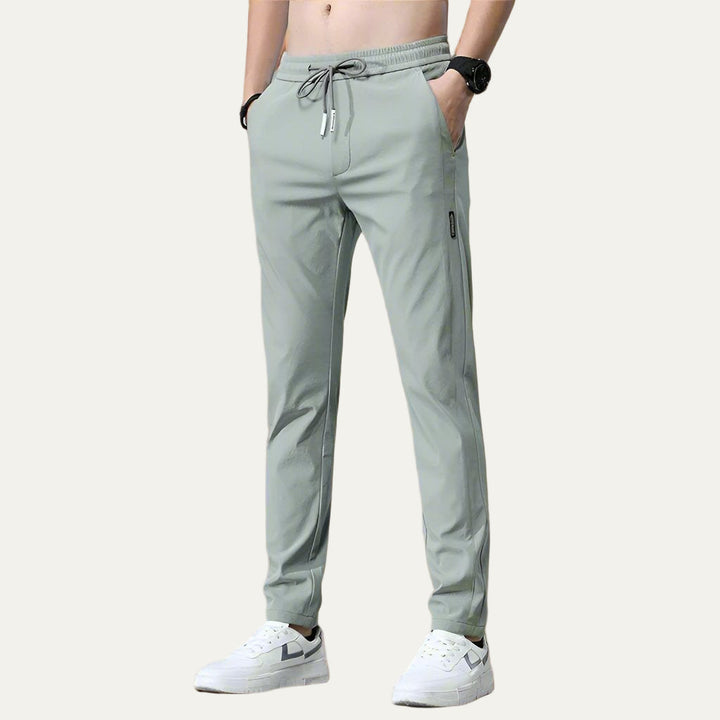 Mens Slim Straight Athletic Trousers Cotton Stretch Fit
