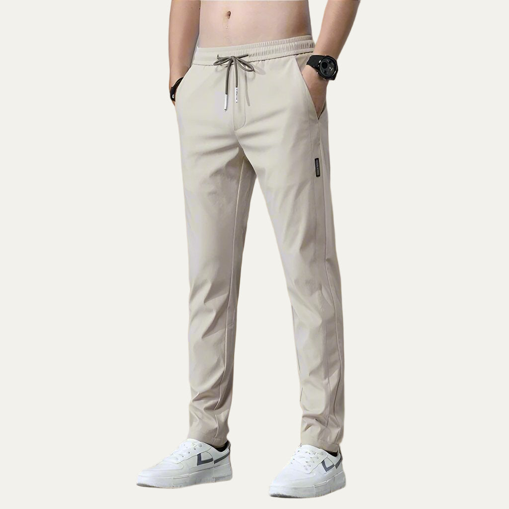 Mens Slim Straight Athletic Trousers Cotton Stretch Fit