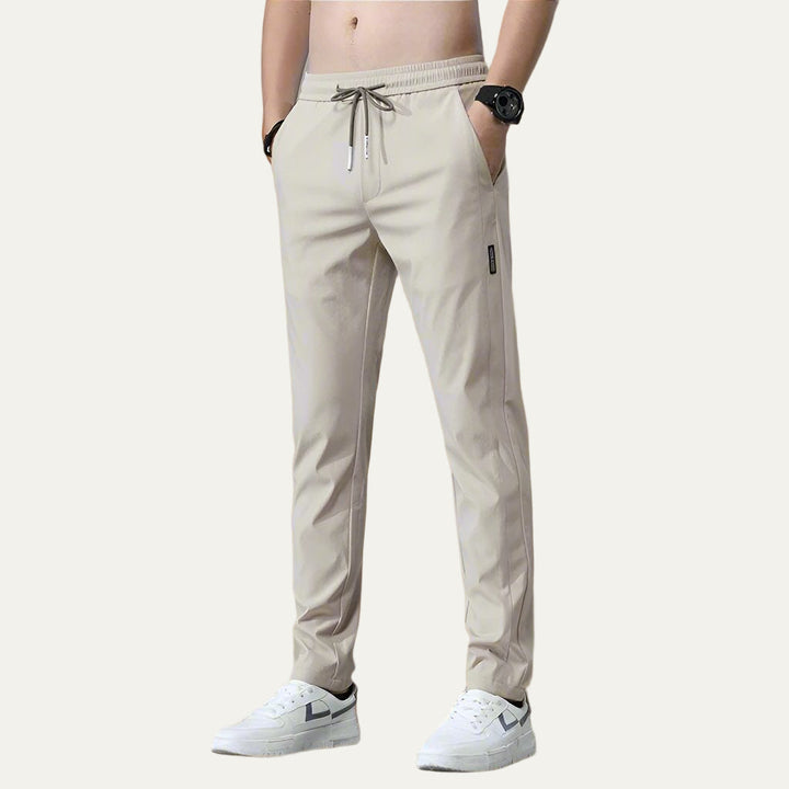 Mens Slim Straight Athletic Trousers Cotton Stretch Fit