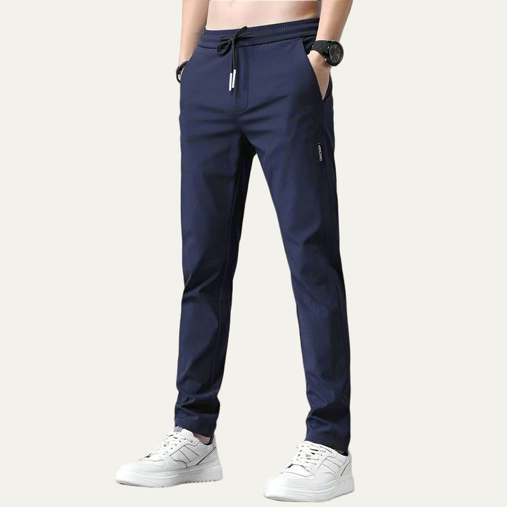 Mens Slim Straight Athletic Trousers Cotton Stretch Fit