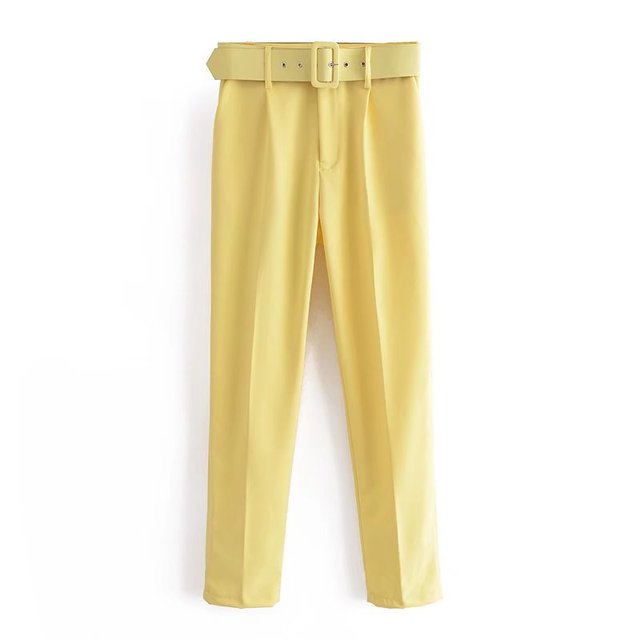 Womens Classic High Waist Pants with Belt Comfortable Fit