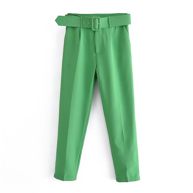 Womens Classic High Waist Pants with Belt Comfortable Fit