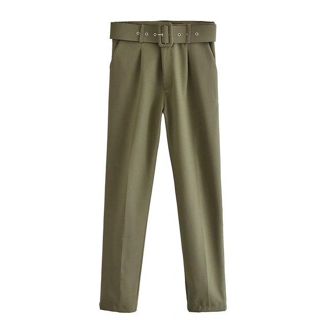 Womens Classic High Waist Pants with Belt Comfortable Fit