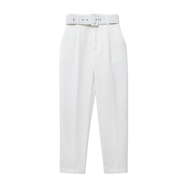 Womens Classic High Waist Pants with Belt Comfortable Fit