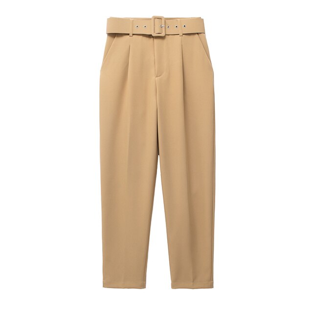 Womens Classic High Waist Pants with Belt Comfortable Fit