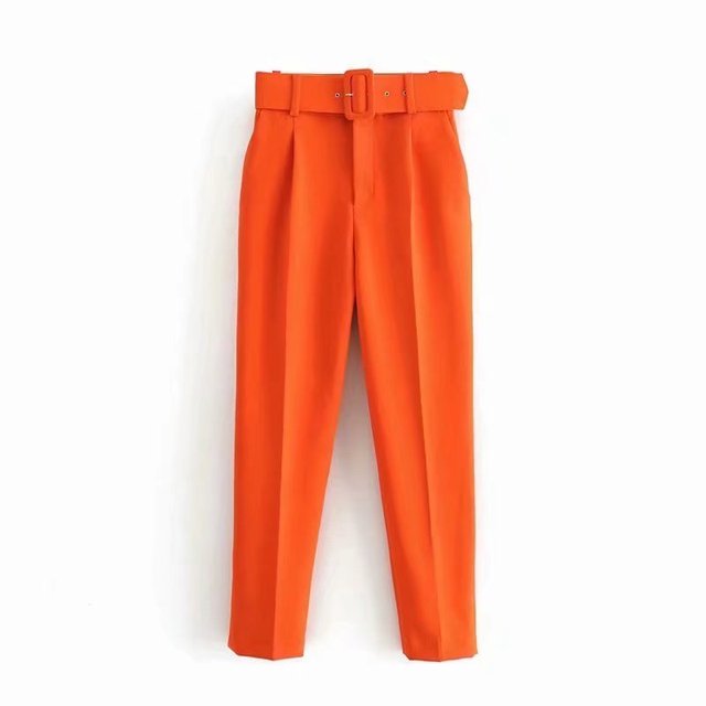 Womens Classic High Waist Pants with Belt Comfortable Fit
