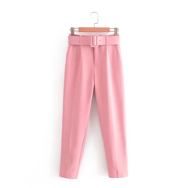 Womens Classic High Waist Pants with Belt Comfortable Fit