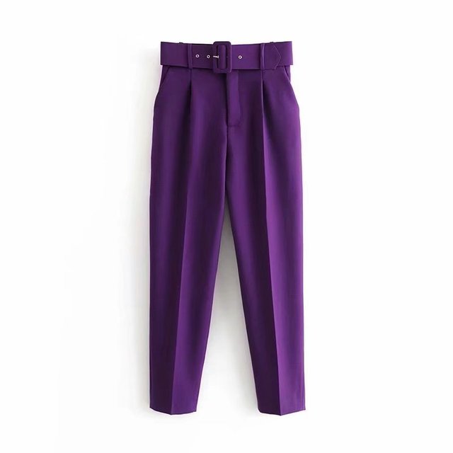 Womens Classic High Waist Pants with Belt Comfortable Fit
