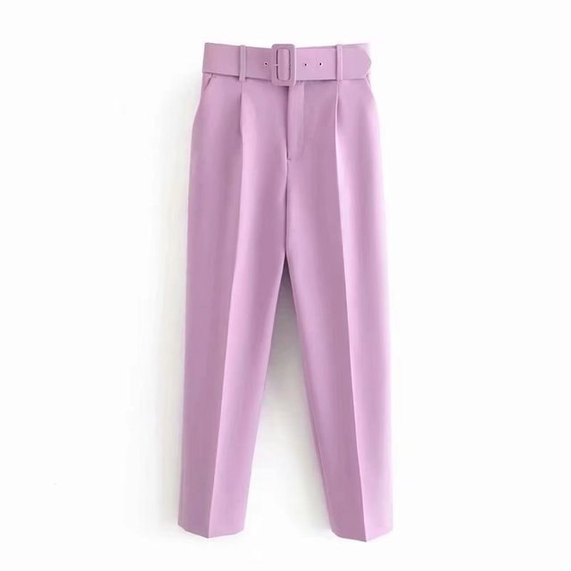 Womens Classic High Waist Pants with Belt Comfortable Fit