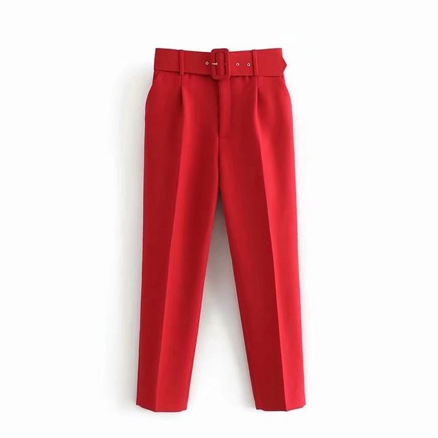Womens Classic High Waist Pants with Belt Comfortable Fit