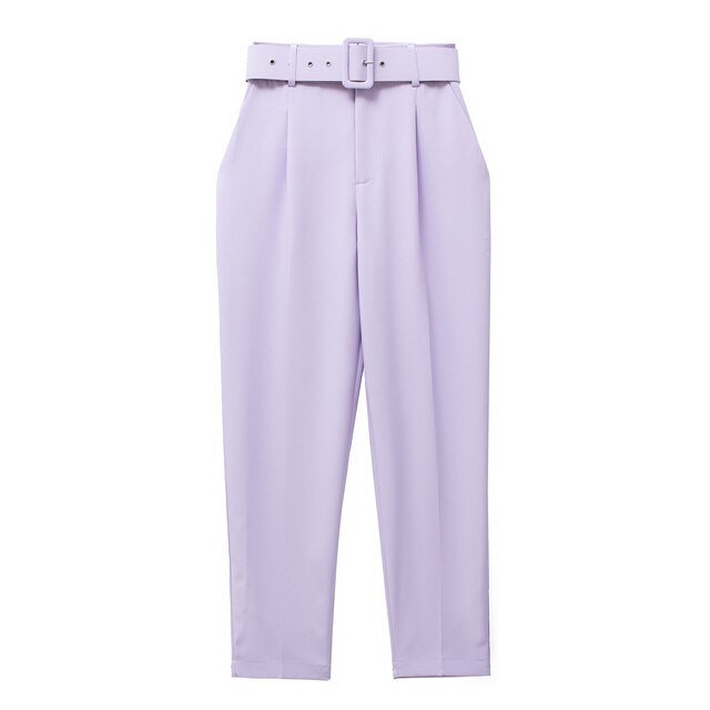 Womens Classic High Waist Pants with Belt Comfortable Fit