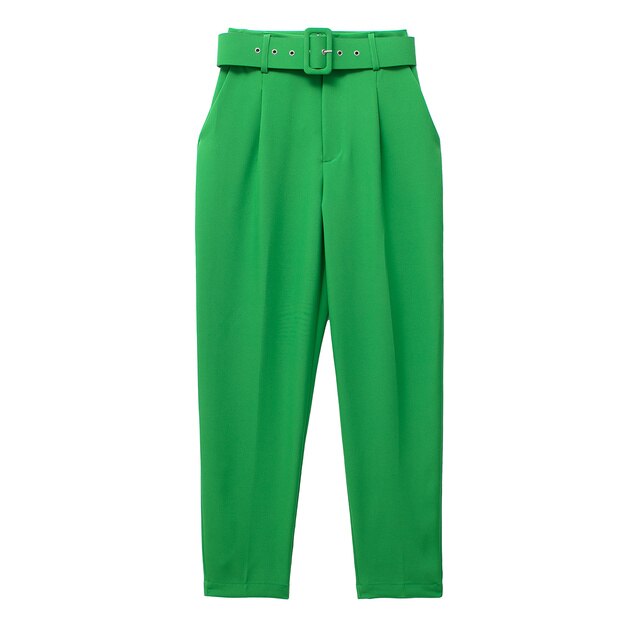 Womens Classic High Waist Pants with Belt Comfortable Fit