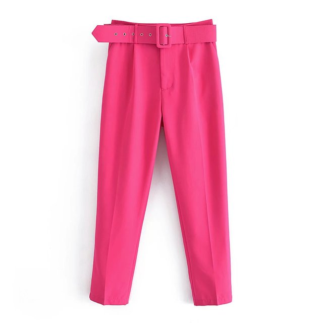 Womens Classic High Waist Pants with Belt Comfortable Fit