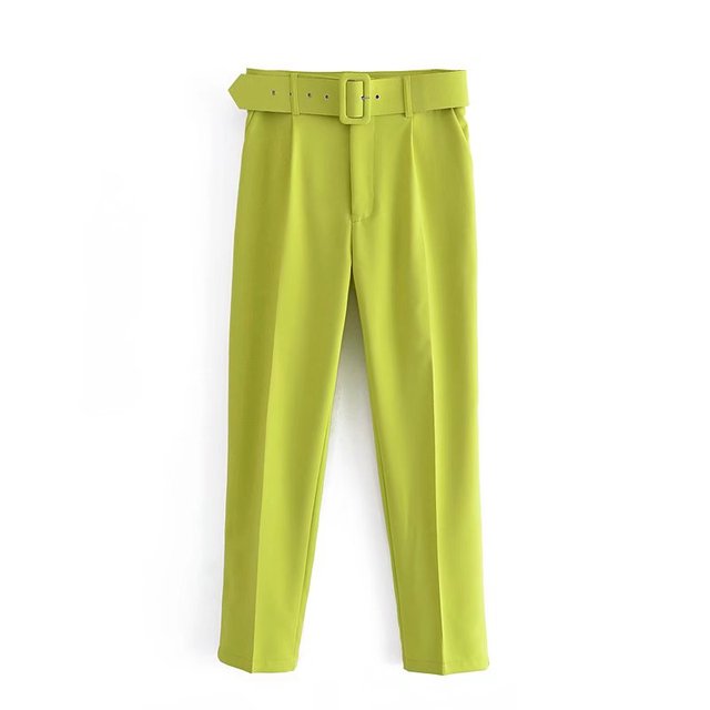 Womens Classic High Waist Pants with Belt Comfortable Fit