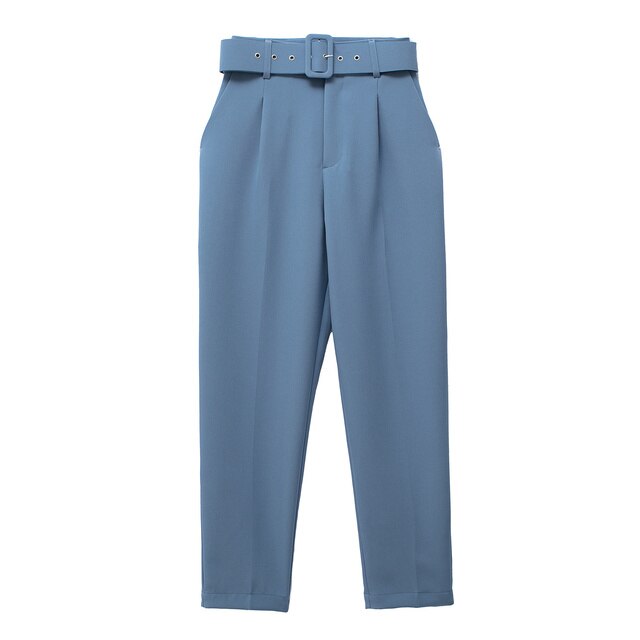 Womens Classic High Waist Pants with Belt Comfortable Fit