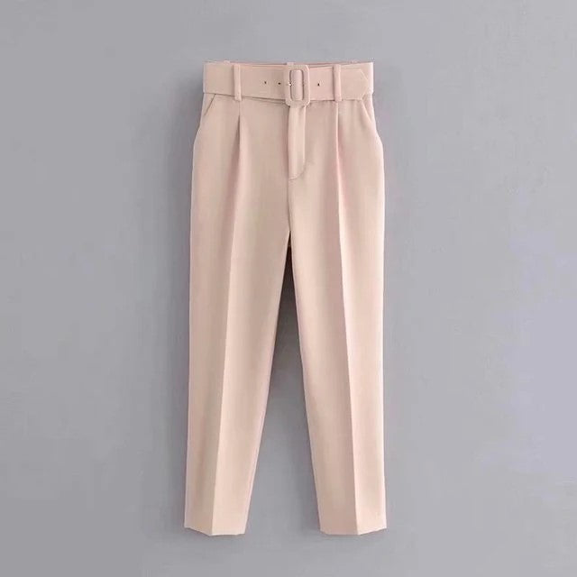 Womens Classic High Waist Pants with Belt Comfortable Fit