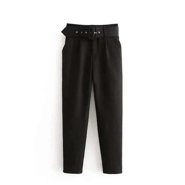 Womens Classic High Waist Pants with Belt Comfortable Fit