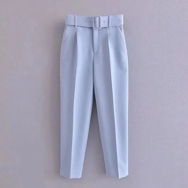 Womens Classic High Waist Pants with Belt Comfortable Fit