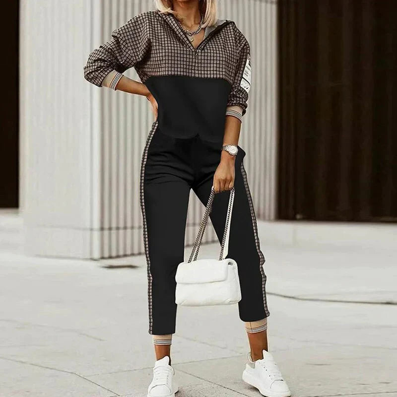 Womens Sweatshirt and Jogger Trousers Set Zip-Neck Relaxed Fit