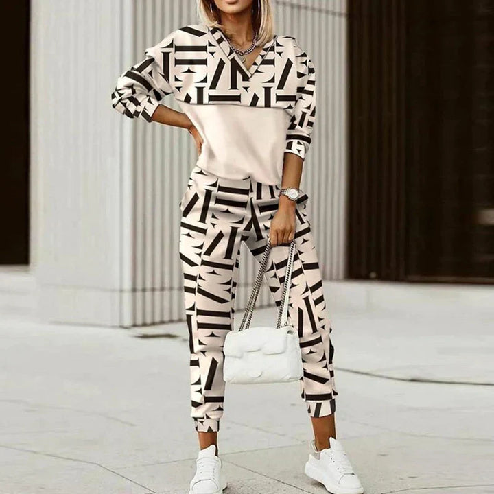 Womens Sweatshirt and Jogger Trousers Set Zip-Neck Relaxed Fit
