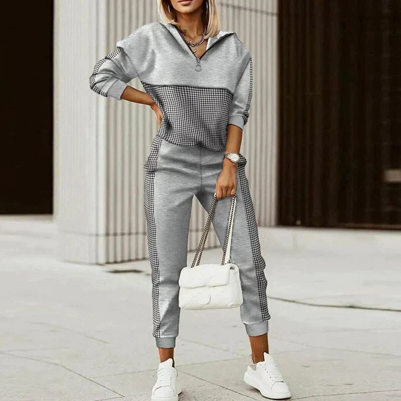 Womens Sweatshirt and Jogger Trousers Set Zip-Neck Relaxed Fit