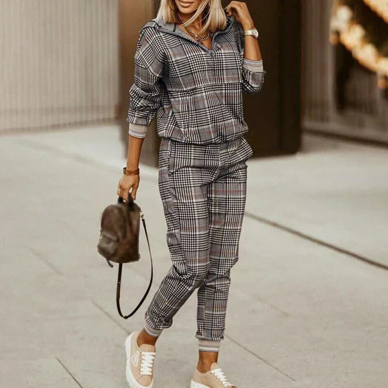 Womens Sweatshirt and Jogger Trousers Set Zip-Neck Relaxed Fit