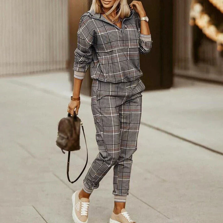 Womens Sweatshirt and Jogger Trousers Set Zip-Neck Relaxed Fit