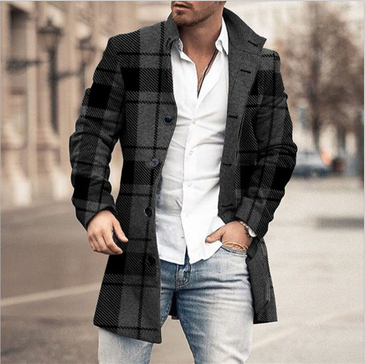 Mens Wool Coat Check Pattern Clear Silhouette - BritishMode